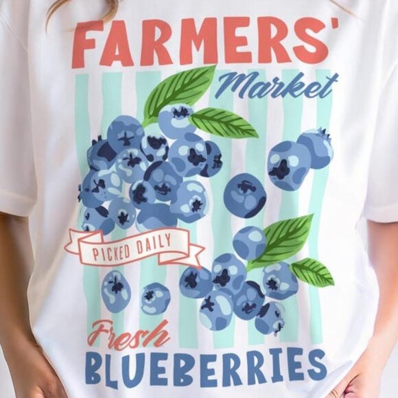 Graphic Blueberries Unisex T-Shirt, Farmers Market Fruit Tee - Picture 2 of 4